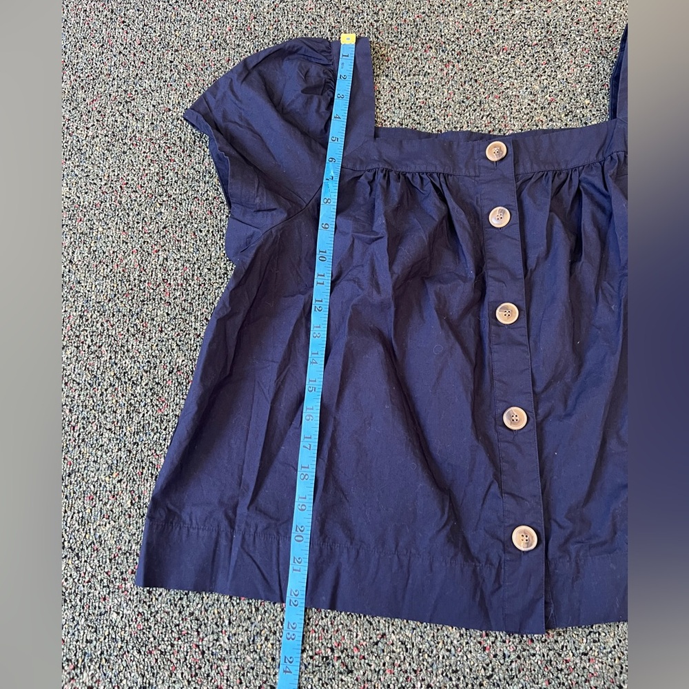 J CREW Navy Blue 100% Cotton Square-Neck Button Puff Cap Sleeve Poplin Blouse XL - Picture 14 of 16